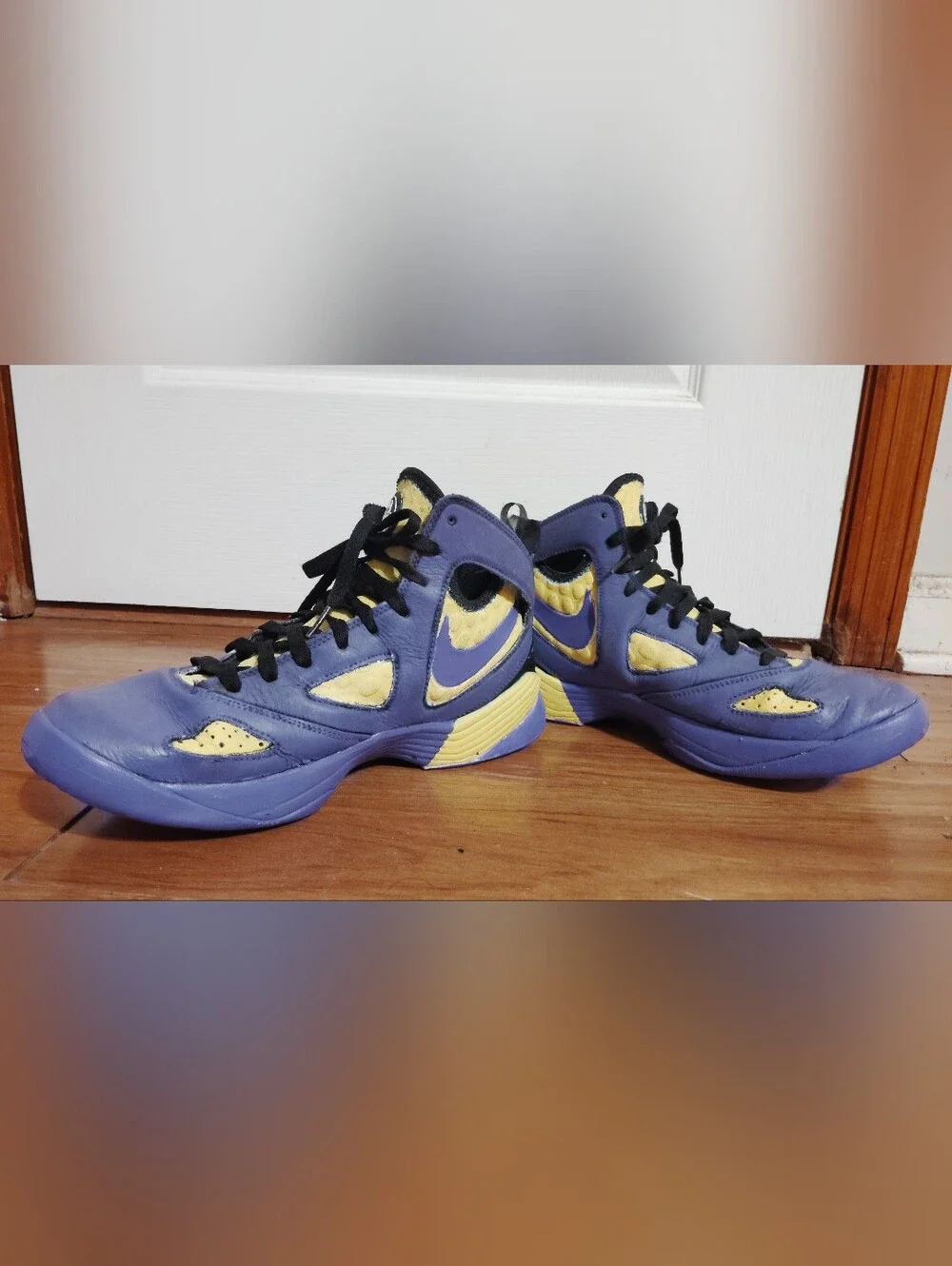 Nike Huarache 2k10 Custom Yellow Purple Basketball Shoes Size 11